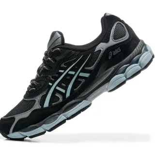 ASICS Black Blue Mesh And Suede Upper Asymmetrical Lacing System Running Shoes