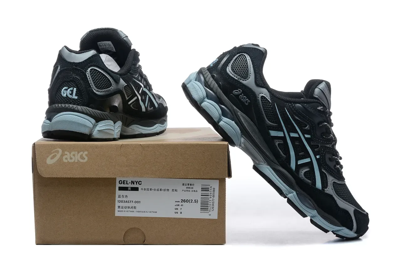 ASICS Black Blue Mesh And Suede Upper Asymmetrical Lacing System Running Shoes 6