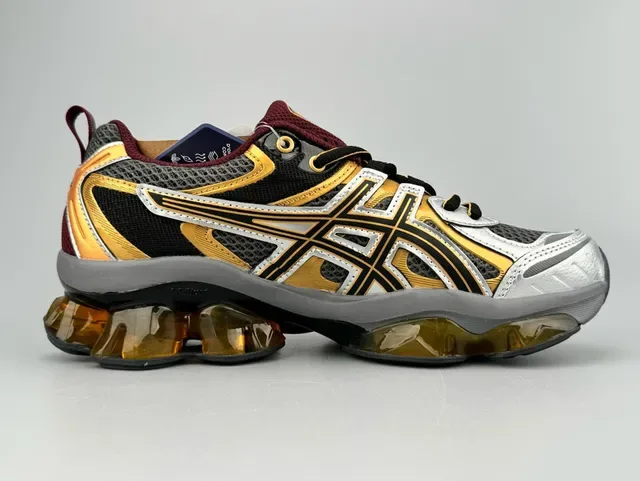 ASICS Black Gold Mesh And Synthetic Overlay Upper Visible Gel Cushioning Pods Running Shoes 9