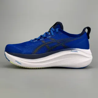 ASICS أحذية الجري باللون الأزرق والأبيض مع الـ upper من knit engineered والـ midsole rockered