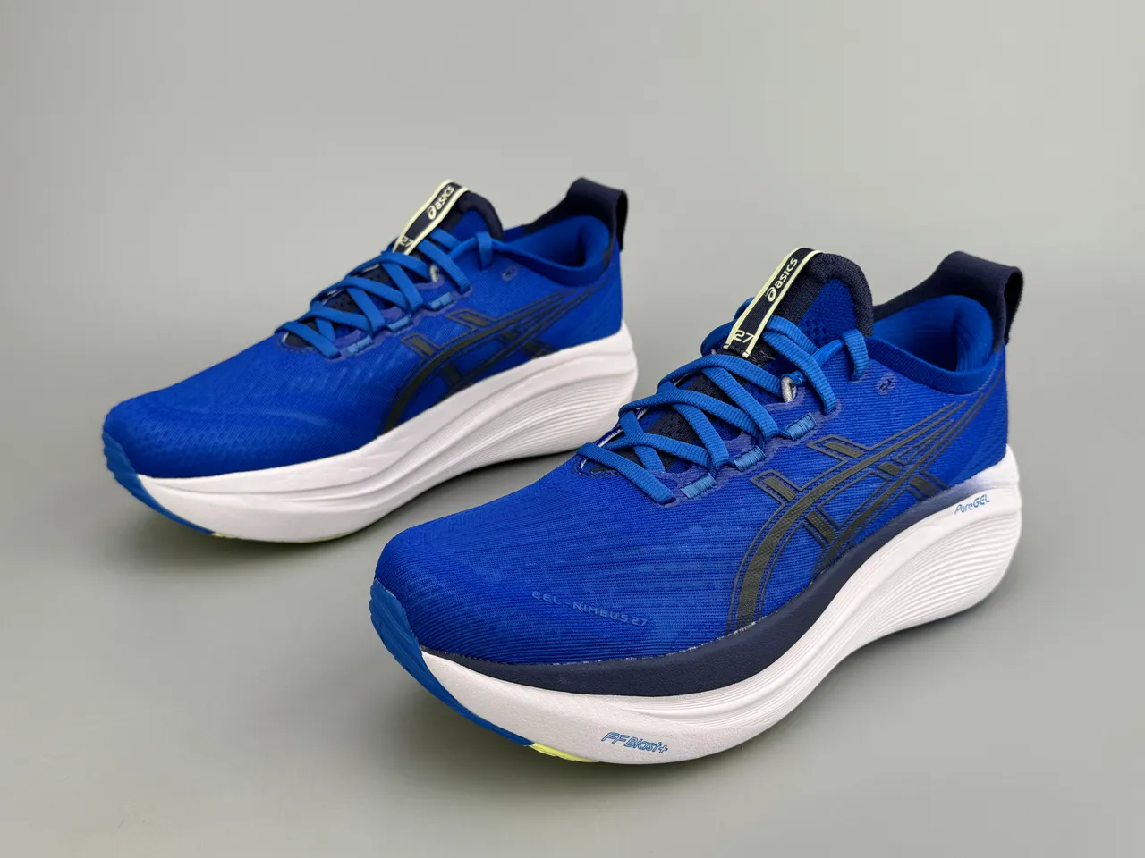 ASICS Blue White Engineered Knit Upper Rockered Midsole Running Shoes 5