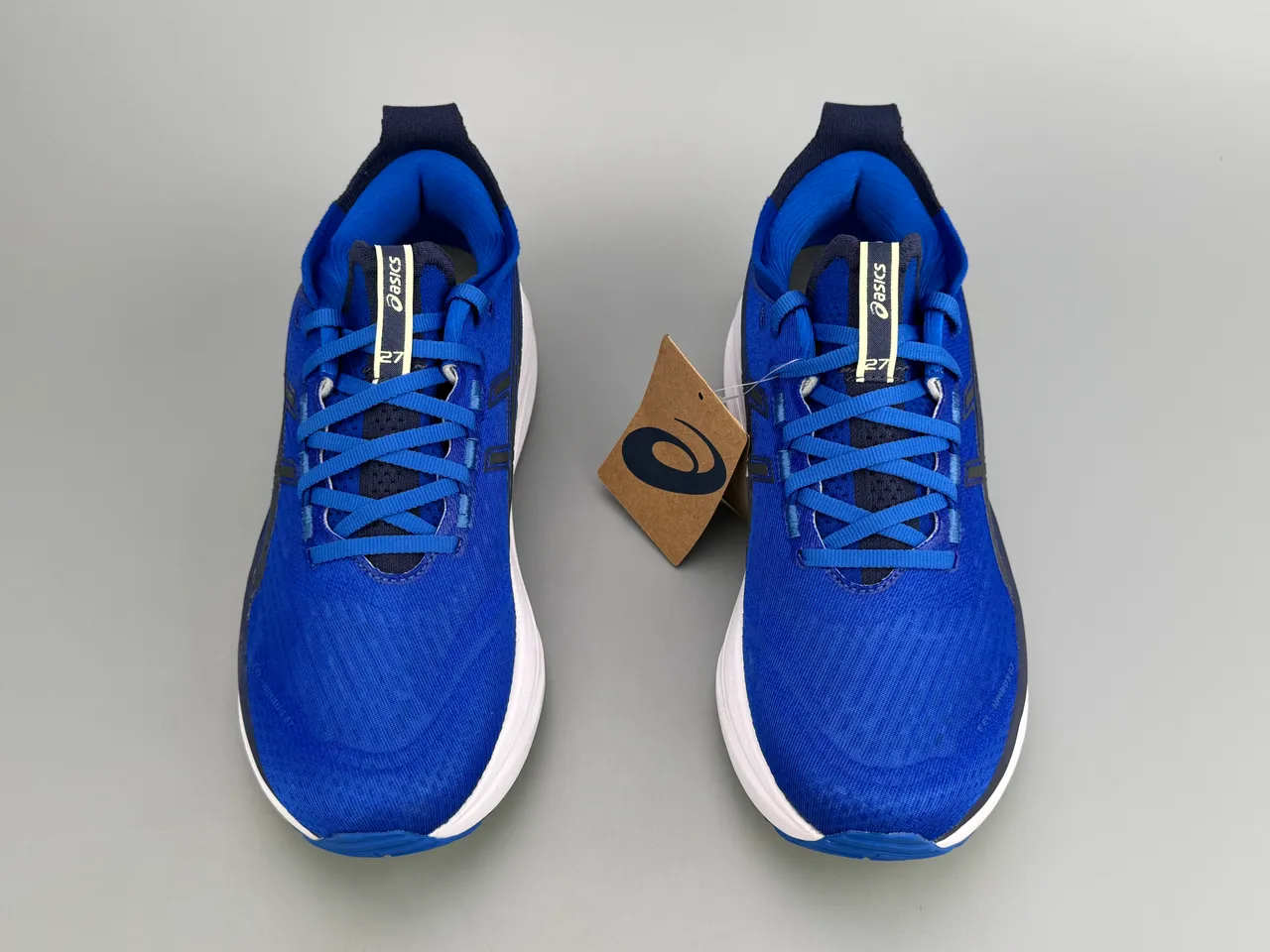 ASICS Blue White Engineered Knit Upper Rockered Midsole Running Shoes 7