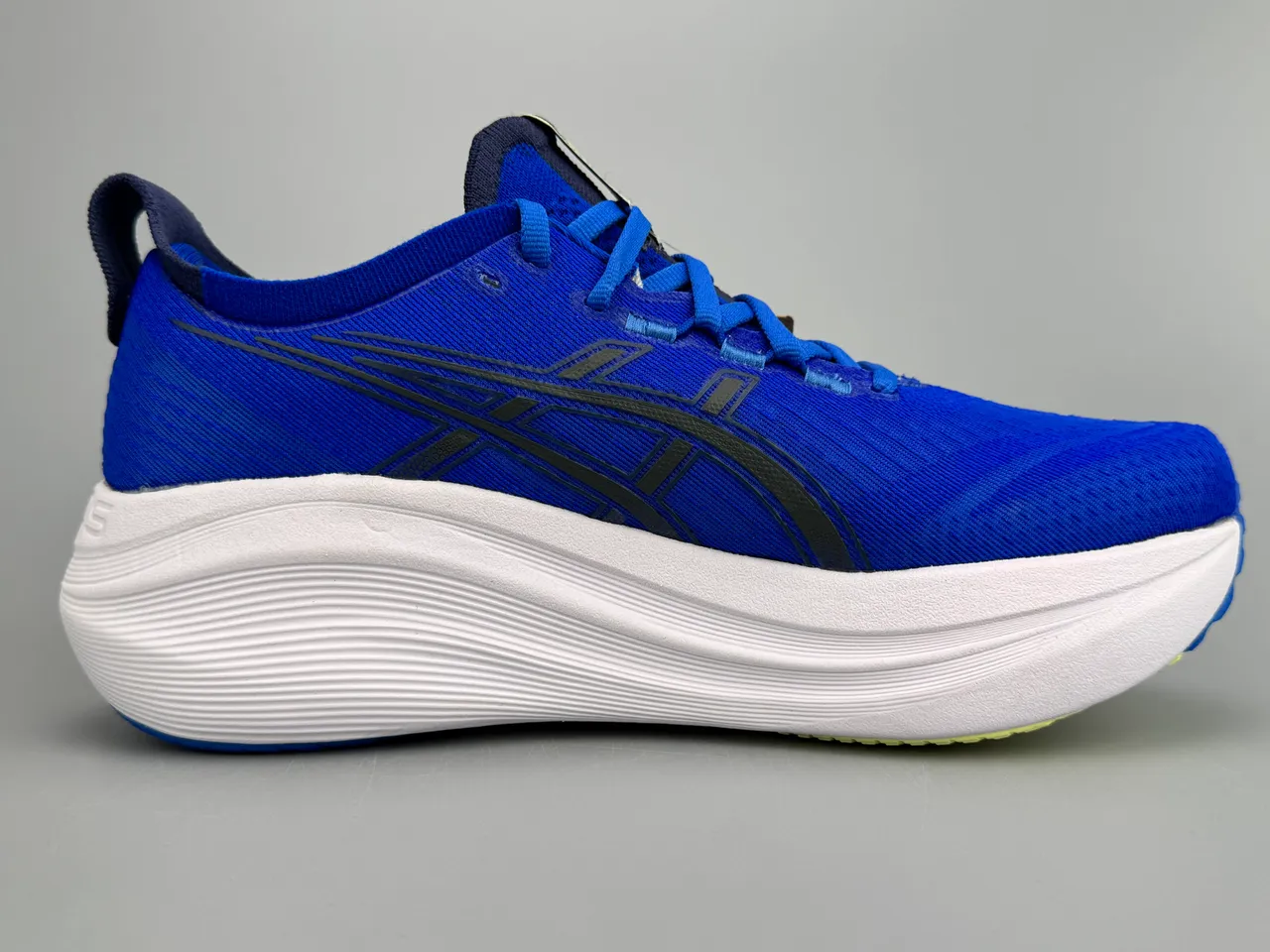ASICS Blue White Engineered Knit Upper Rockered Midsole Running Shoes 8