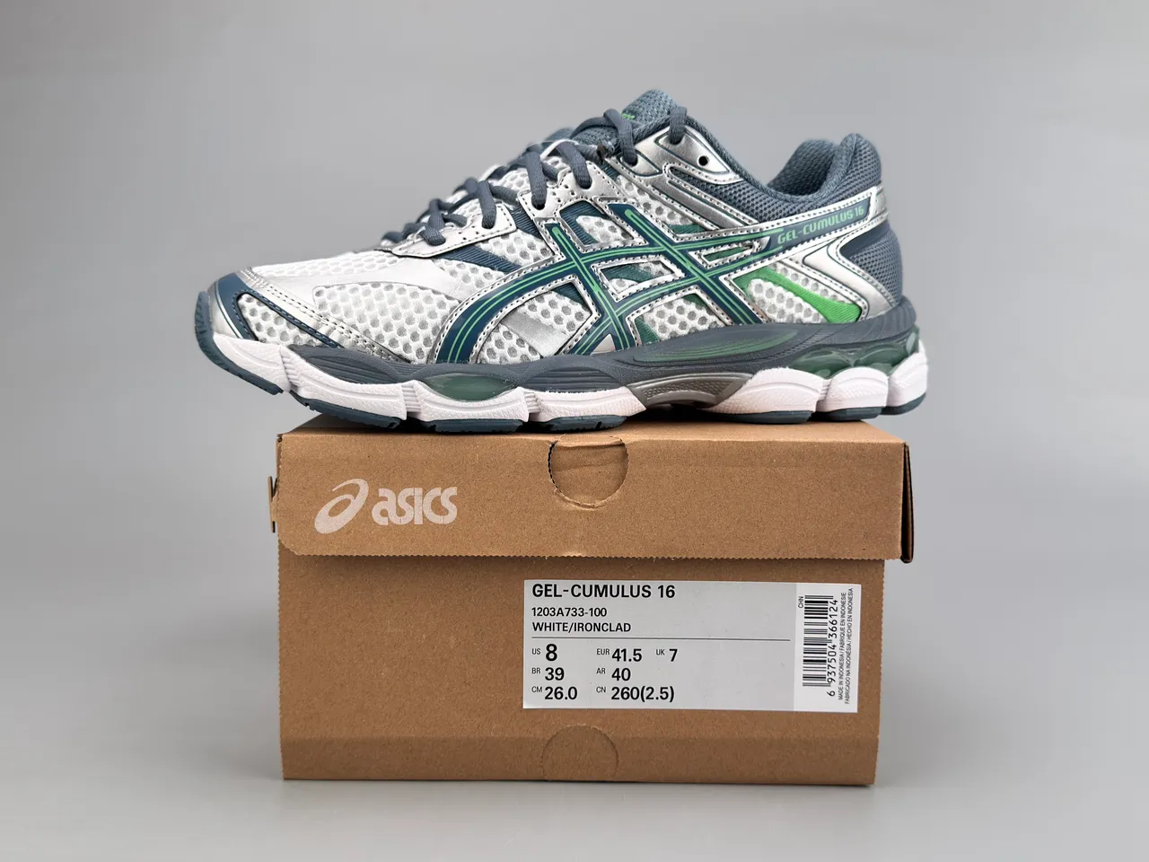 ASICS Gel-Cumulus 16 White Silver Green Zapatillas de correr 2