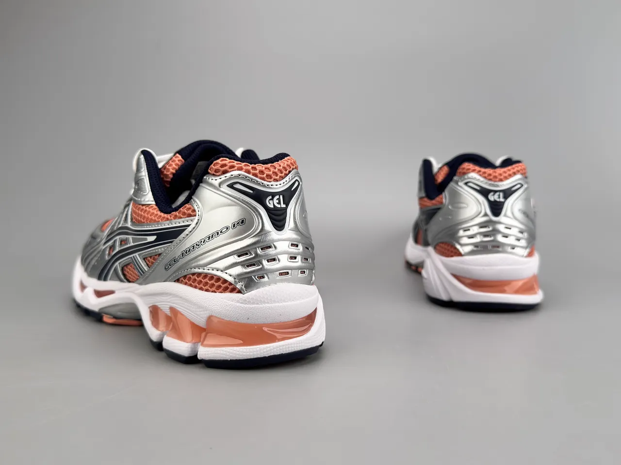 ASICS Gel-Kayano 14 Silver Peach Navy tênis de corrida 8