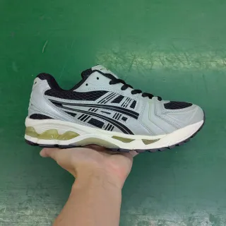 ASICS Gel-Kayano Gray Black Layered Synthetic Overlays Tiger Stripe Logo Running Shoes