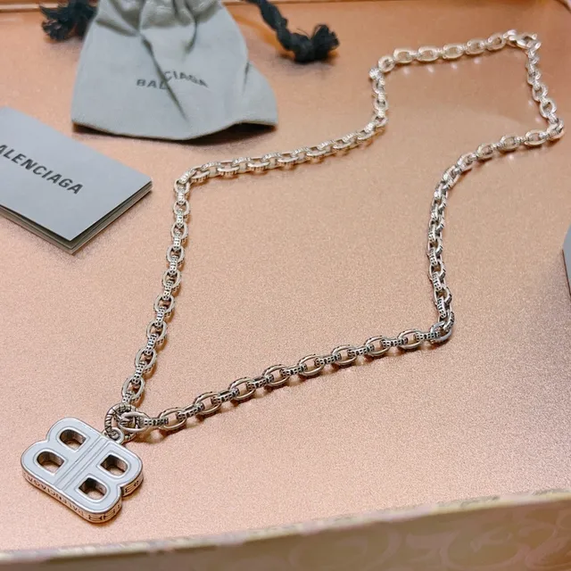 Balenciaga B Chain Prata Branco Corrente Grossa Enamel Preenchido Colar Pendente 3