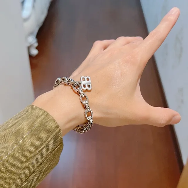 Balenciaga BB Bracelet Silver-Tone Enamel Chain Bracelet 3
