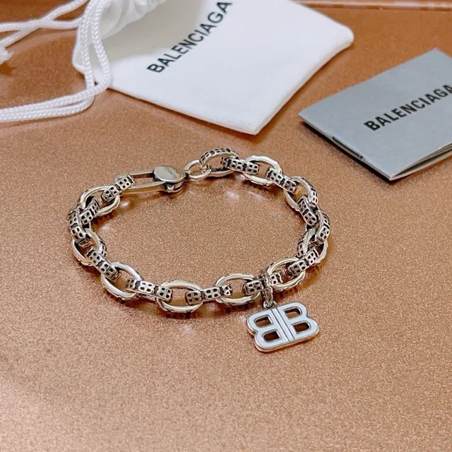 Balenciaga BB Bracelet Silver-Tone Enamel Chain Bracelet 7