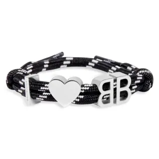 Balenciaga BB Heart سوار حبل أسود وأبيض