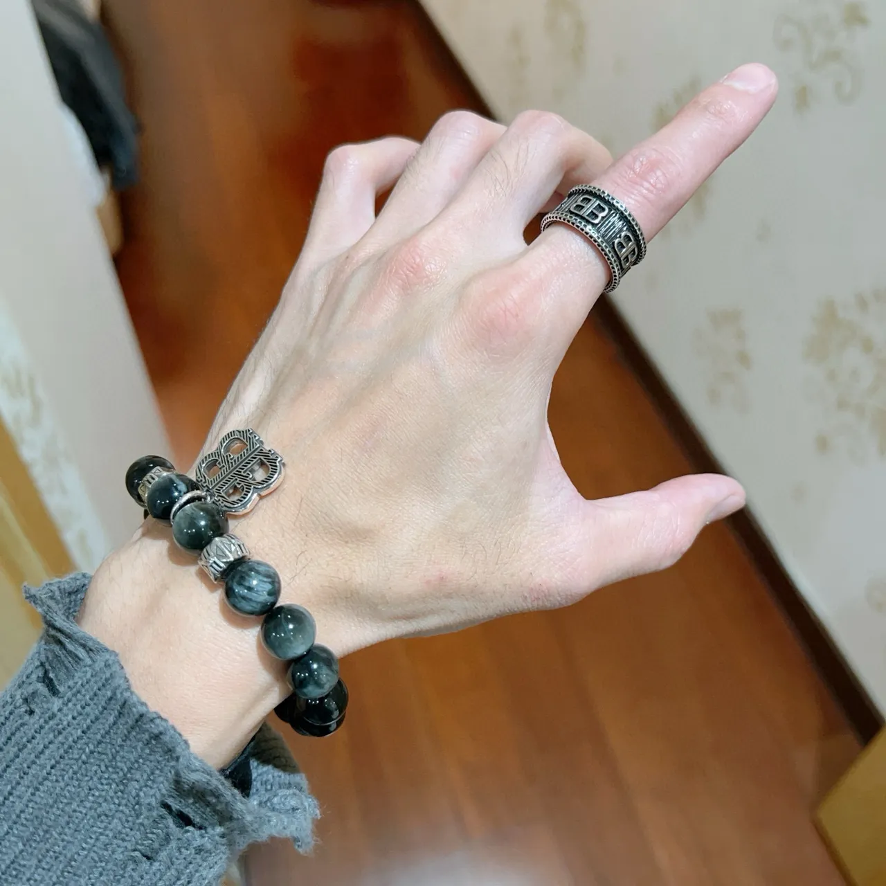 Balenciaga BB Monogram Wide Band Ring 2