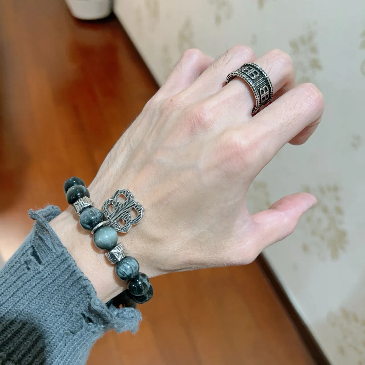 Balenciaga BB Monogram Wide Band Ring 5