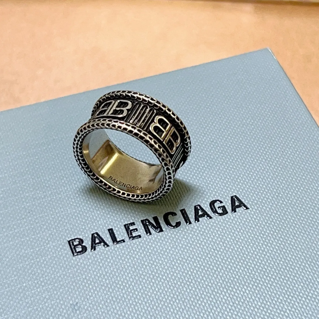 Balenciaga BB Monogram Wide Band Ring 6