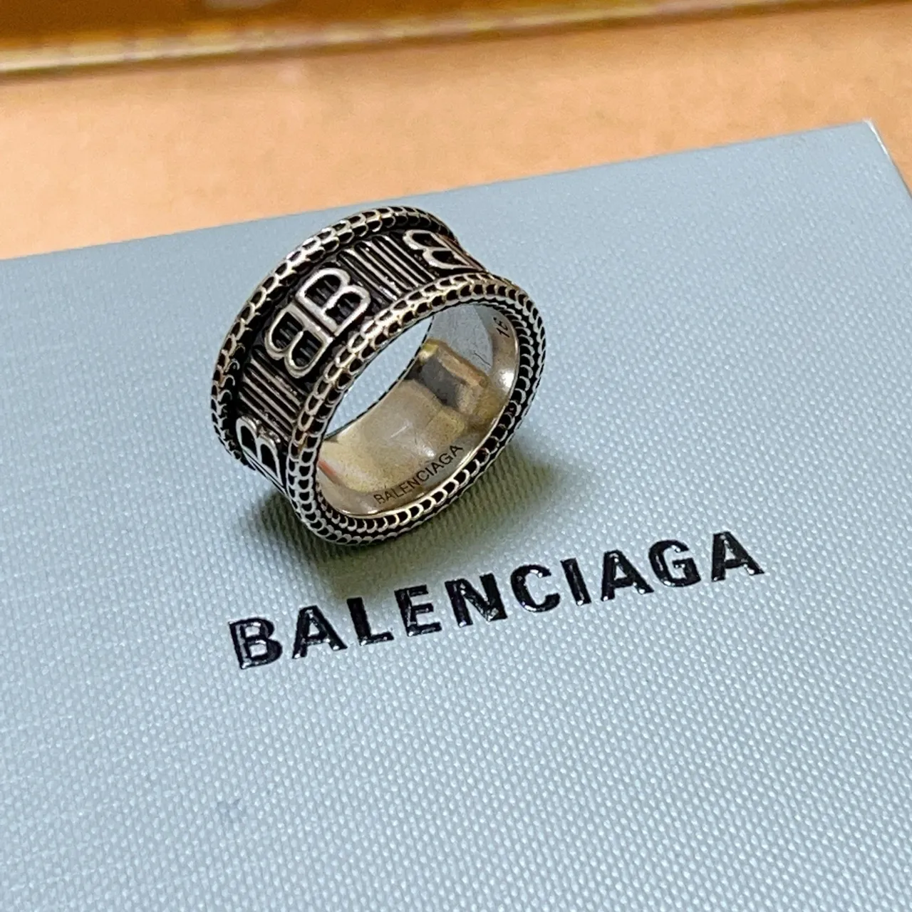 Balenciaga BB Monogram Wide Band Ring 7