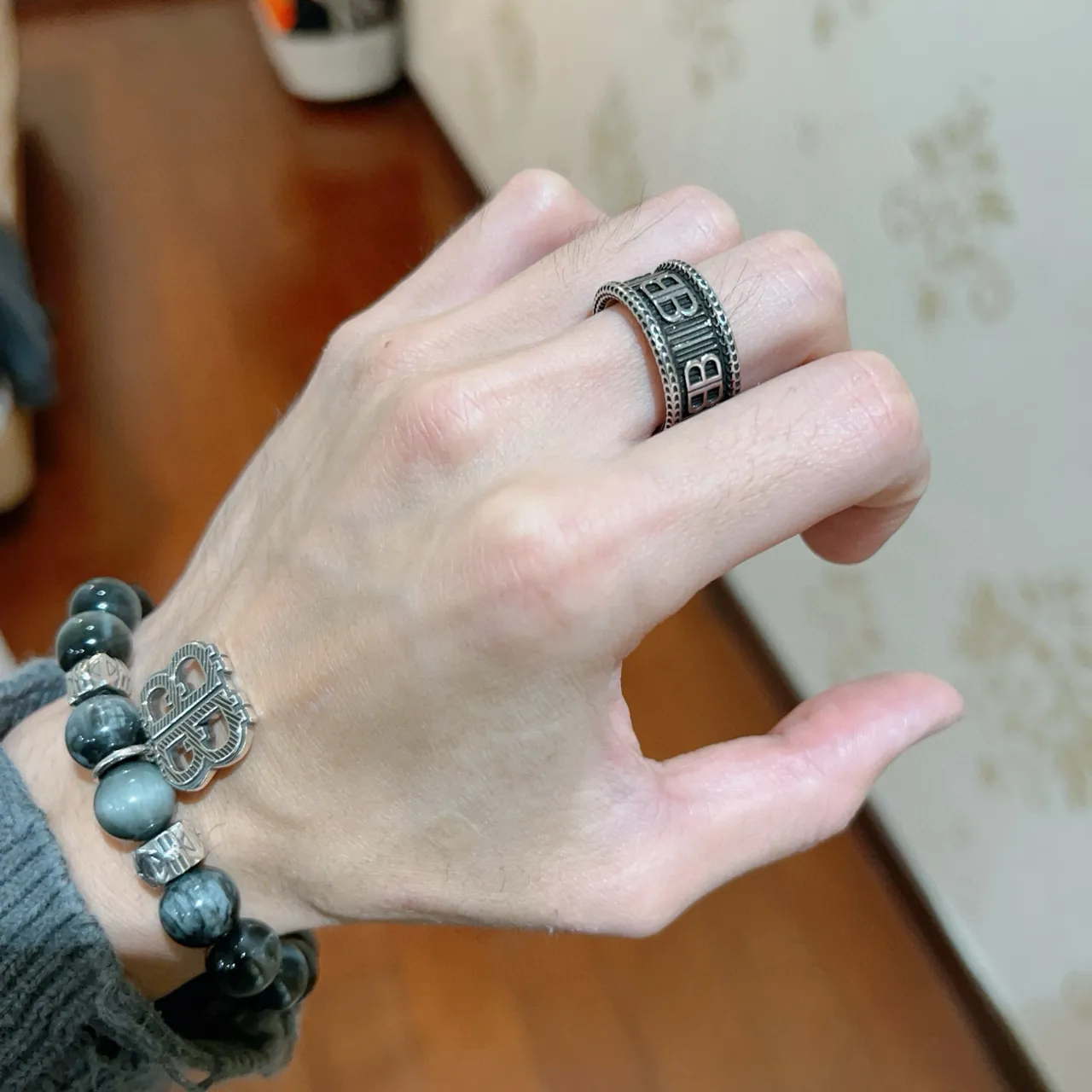 Balenciaga BB Monogram Wide Band Ring 8