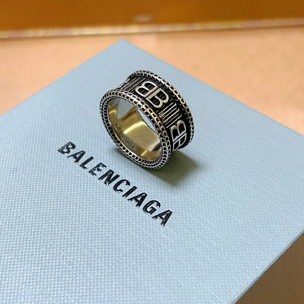 Balenciaga BB Monogram Wide Band Ring 9