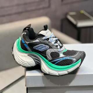 Balenciaga أسود أخضر كبير الحجم سولا منحوتة شبكي وتركيب طبقة صناعي أحذية سميكة