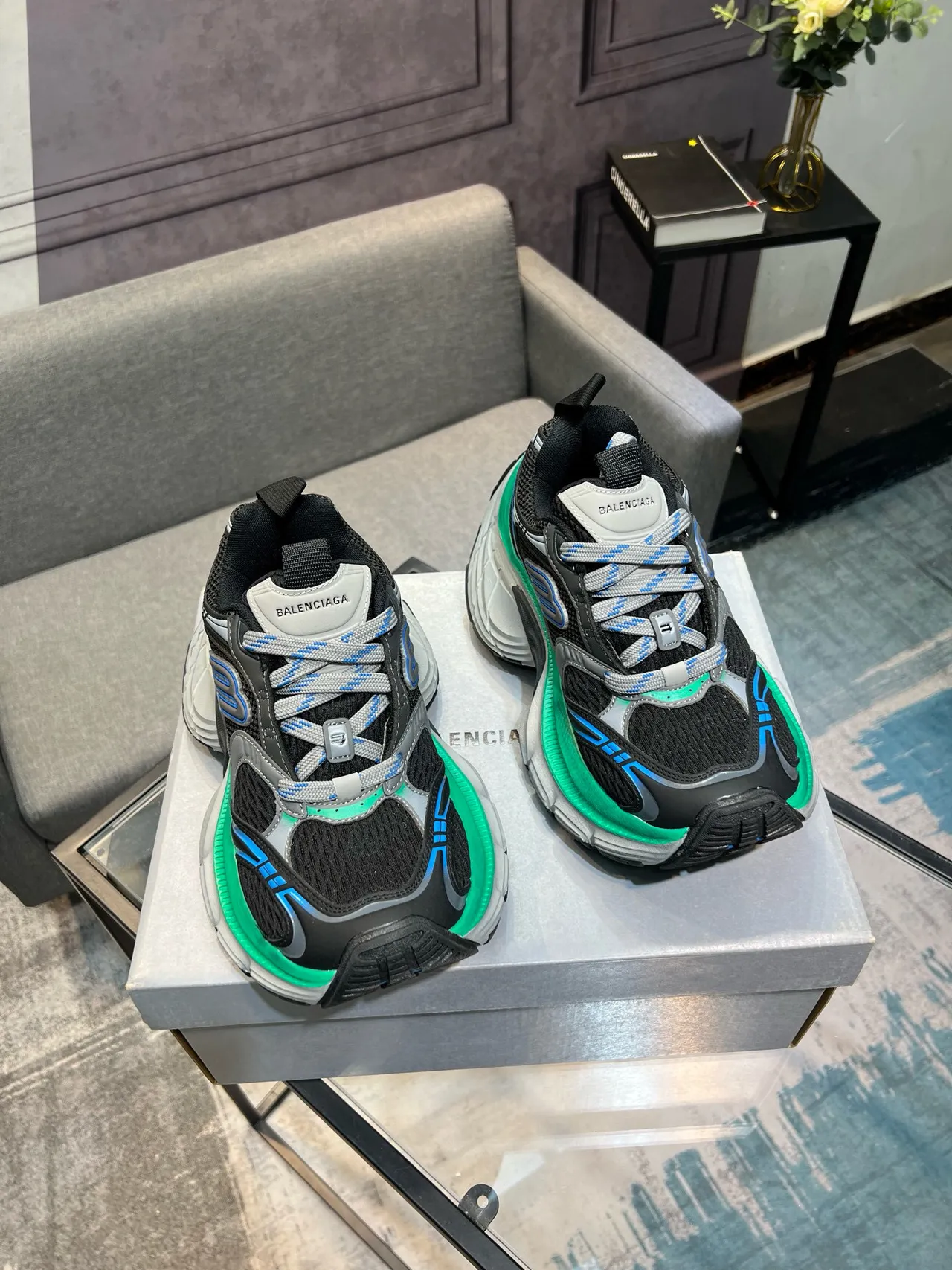 Balenciaga Noir Vert Oversized Sculpted Sole Maille Et Construction De Superposition Synthétique Chaussures Chunky 5