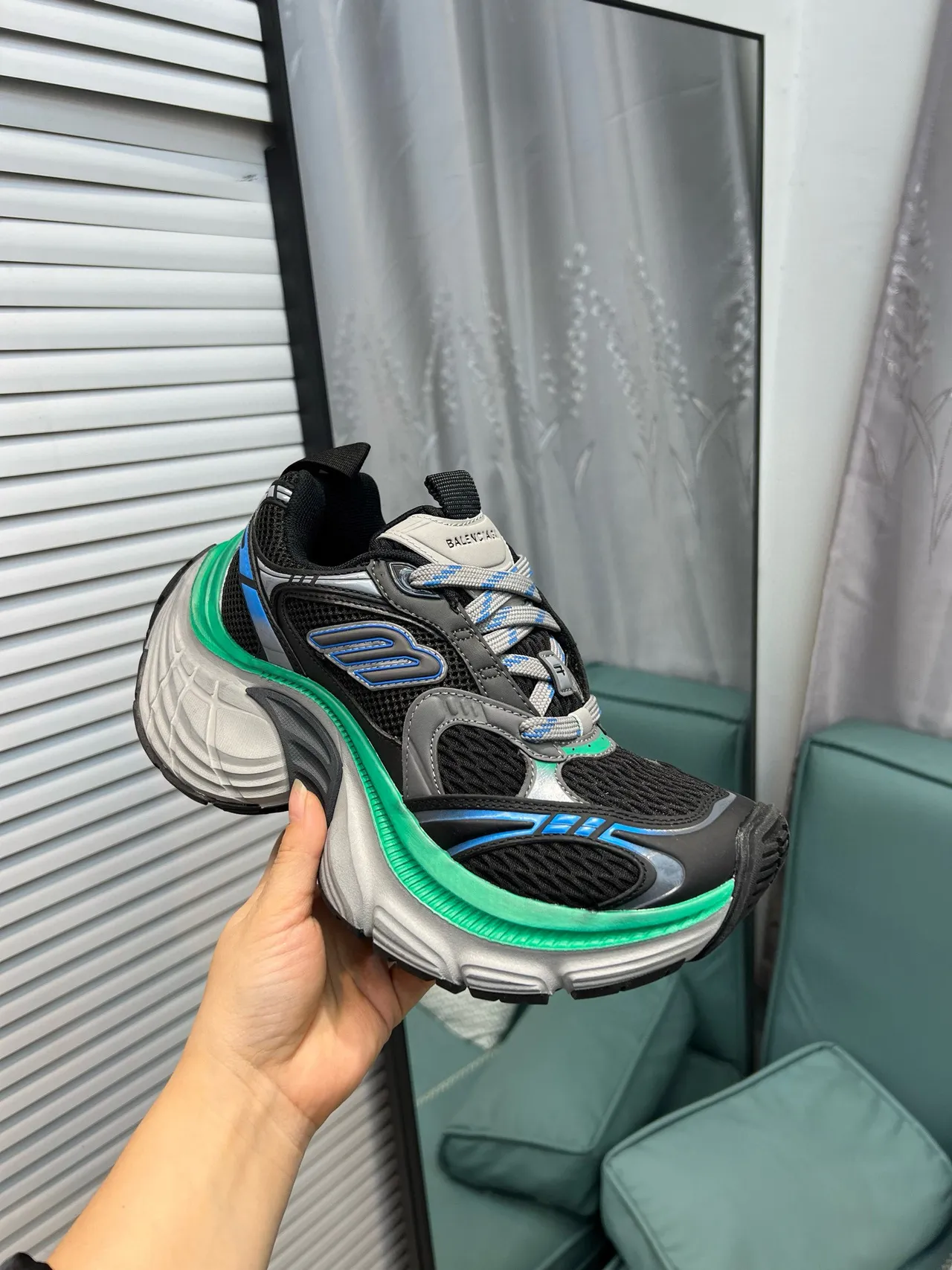 Balenciaga Noir Vert Oversized Sculpted Sole Maille Et Construction De Superposition Synthétique Chaussures Chunky 6