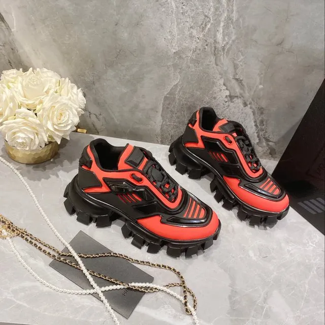 Balenciaga Defender أسود وأحمر حذاء رياضي سميك 4