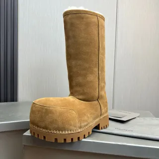 Balenciaga Defender Brown Beige Suede Shearling-Lined Knee Boots