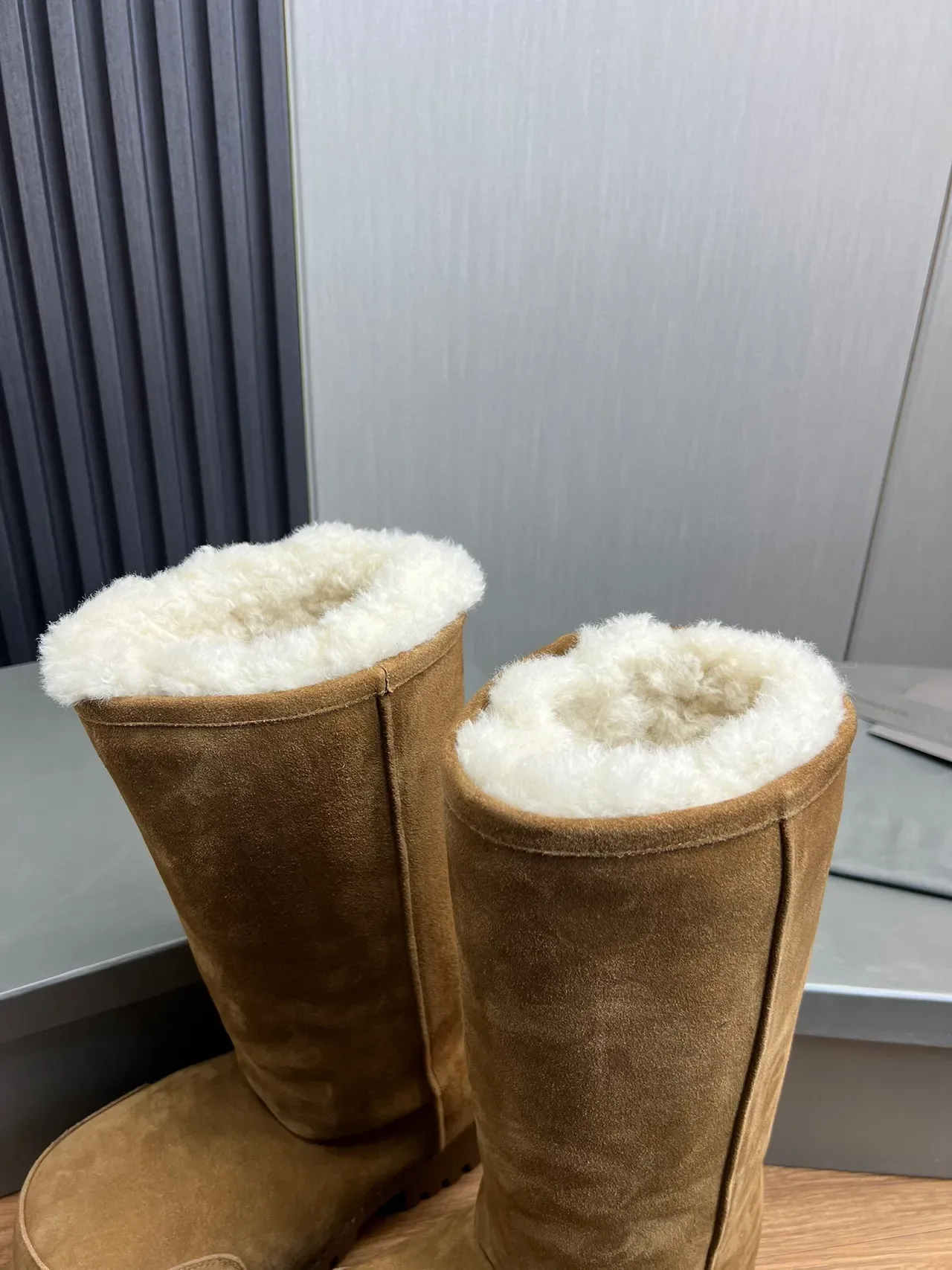Balenciaga Defender Brown Beige Suede Shearling-Lined Knee Boots 9