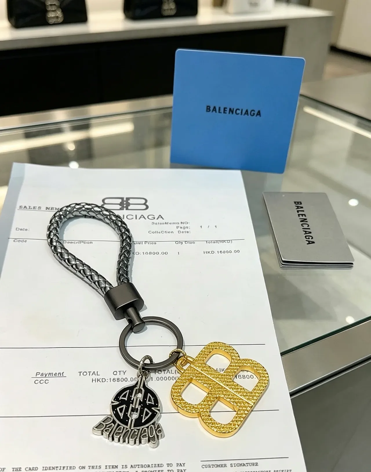Balenciaga Gold Silver Braided Leather Strap Double-B Monogram Charm Jewelry 3