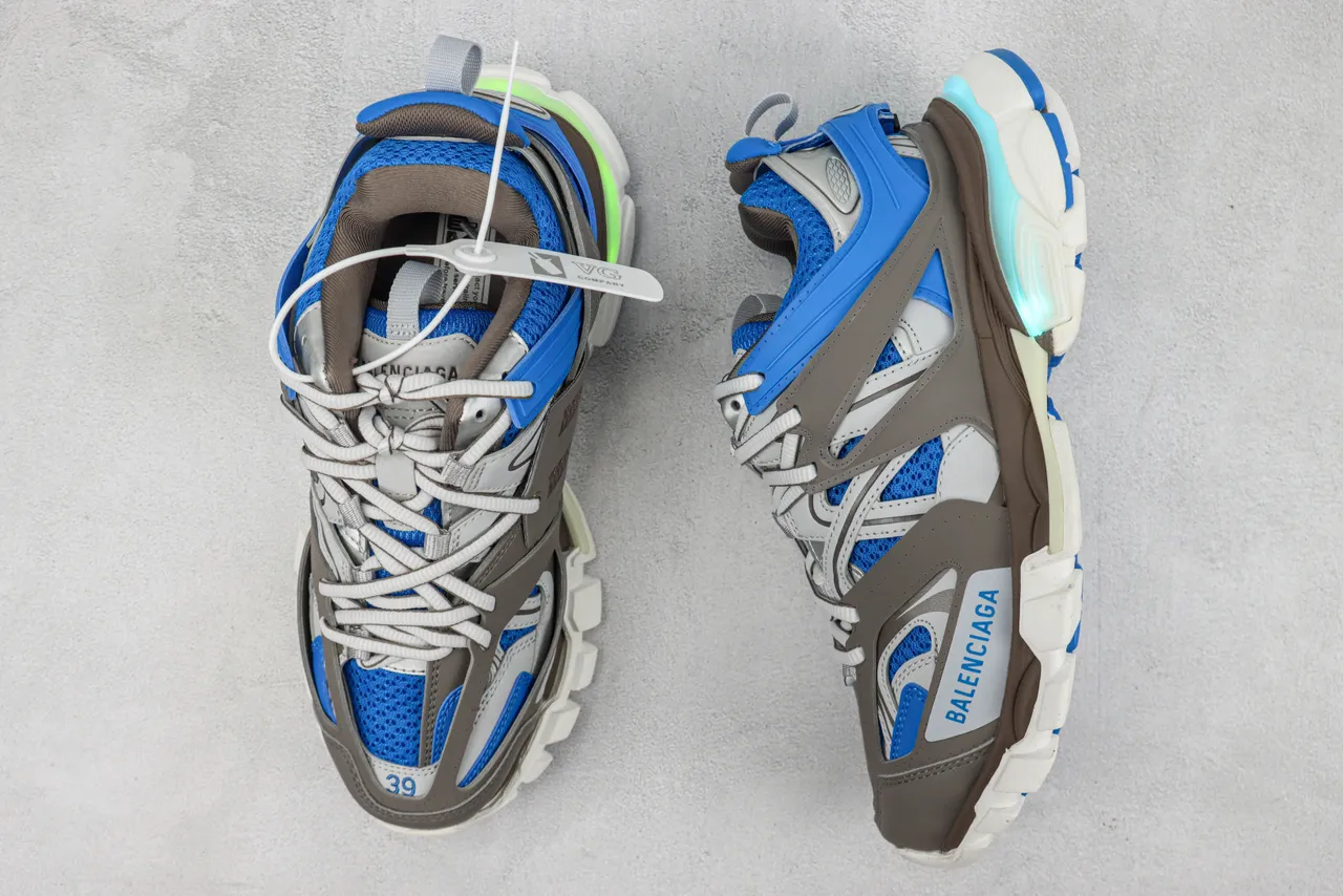 Balenciaga Gray Blue Open Cage Upper Layered Multi-Density Sole Chunky Sneakers 3