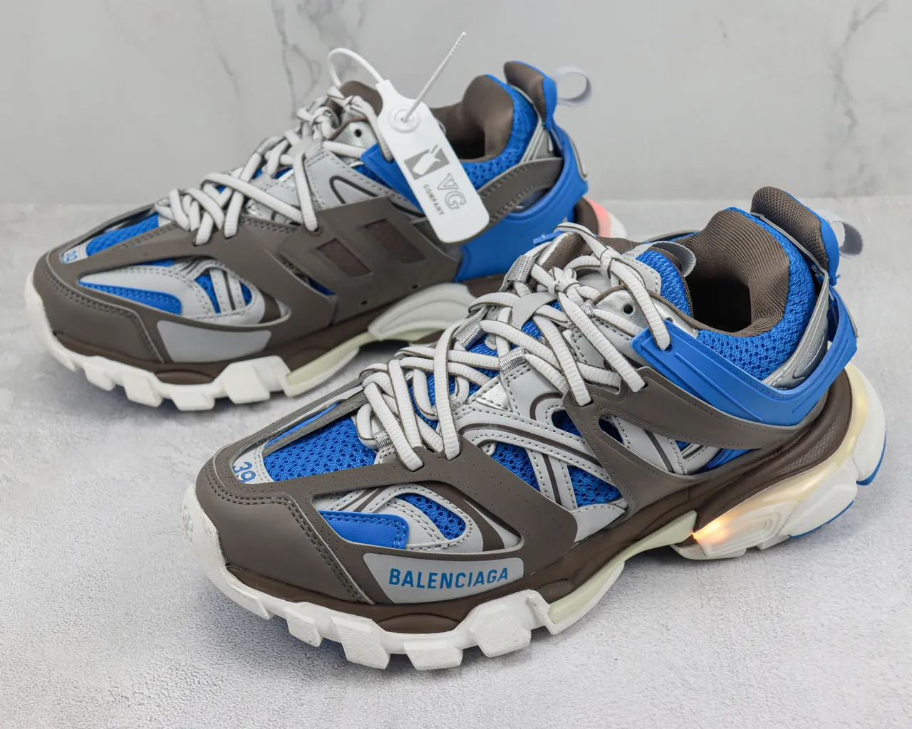 Balenciaga Gray Blue Open Cage Upper Layered Multi-Density Sole Chunky Sneakers 4