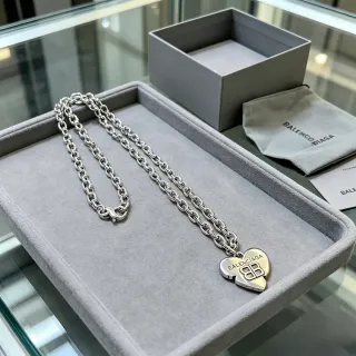 Balenciaga Heart Pendant Silver Chunky Curb Chain Necklace