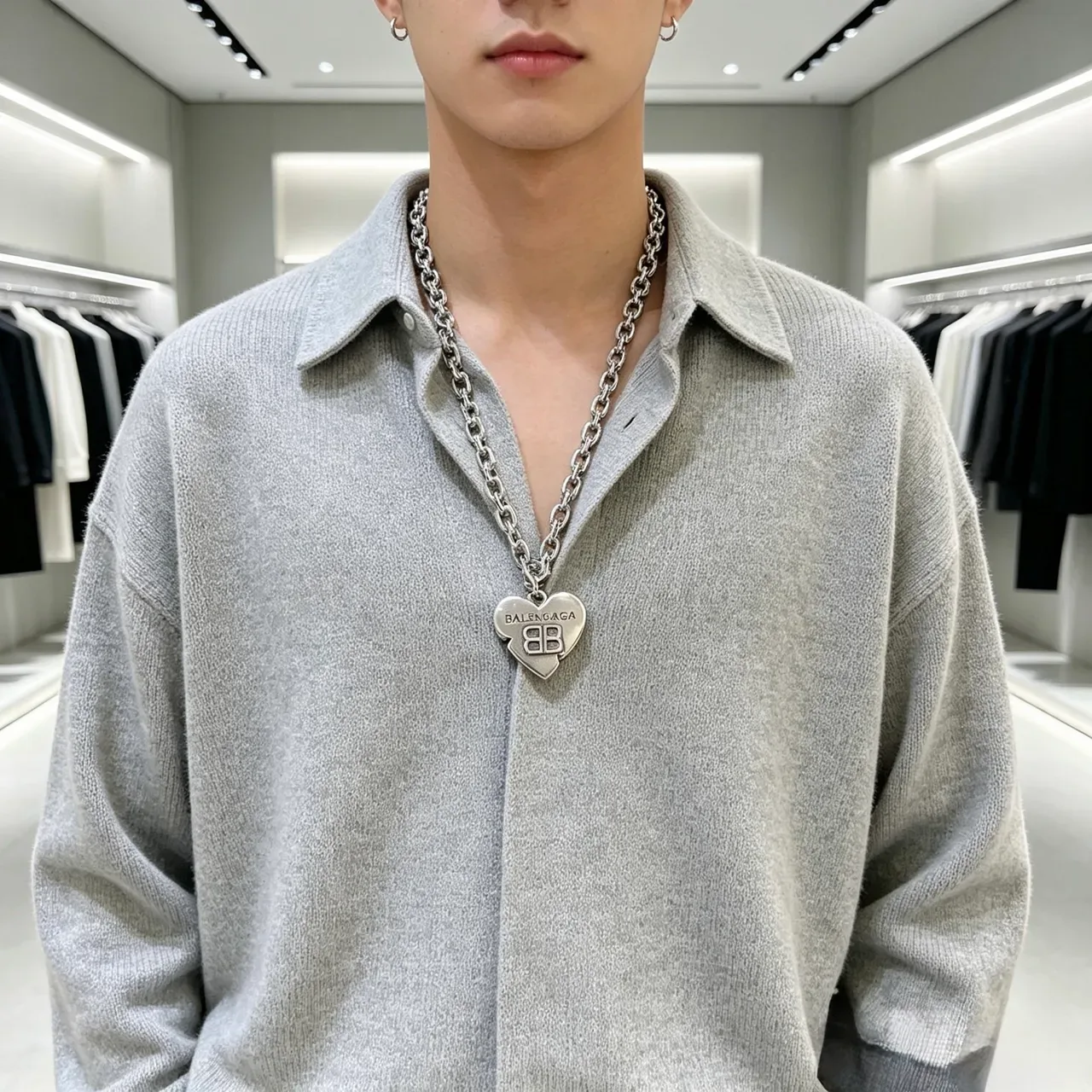 Balenciaga pendentif cœur argent chaîne curb chunky 7