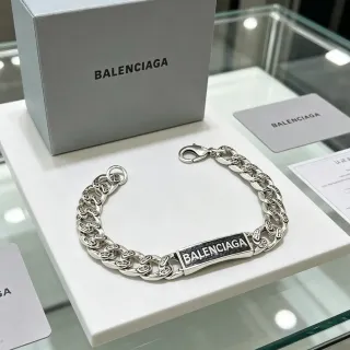سوار Balenciaga لوغو بليك فضي أسود سلسلة كيرب-لينك كثيفة مستطيل