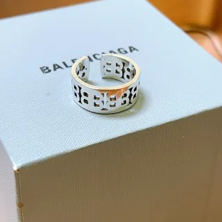 Balenciaga Monogram Cut-Out Silver Adjustable Ring