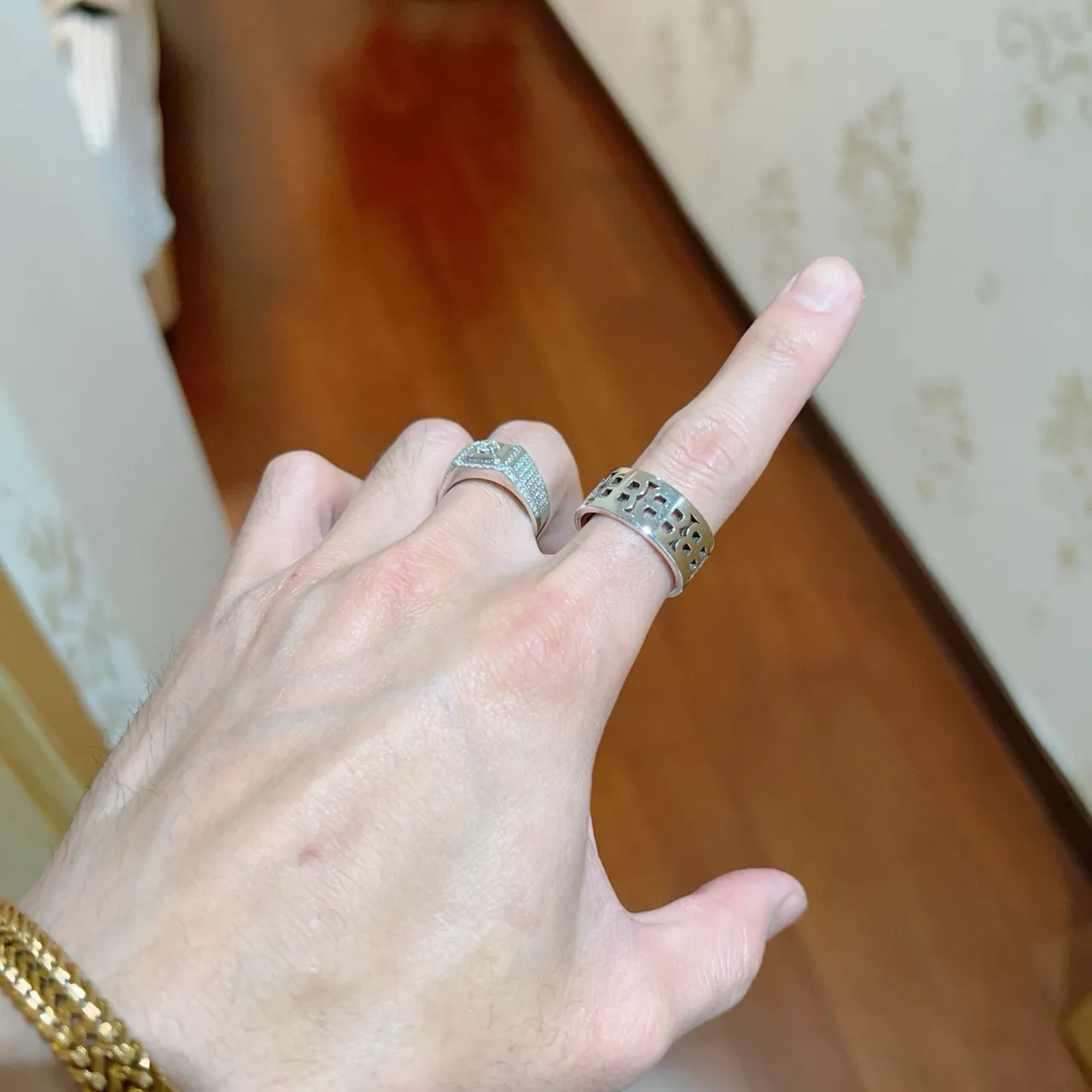 Balenciaga Monogram Cut-Out Silver Adjustable Ring 2