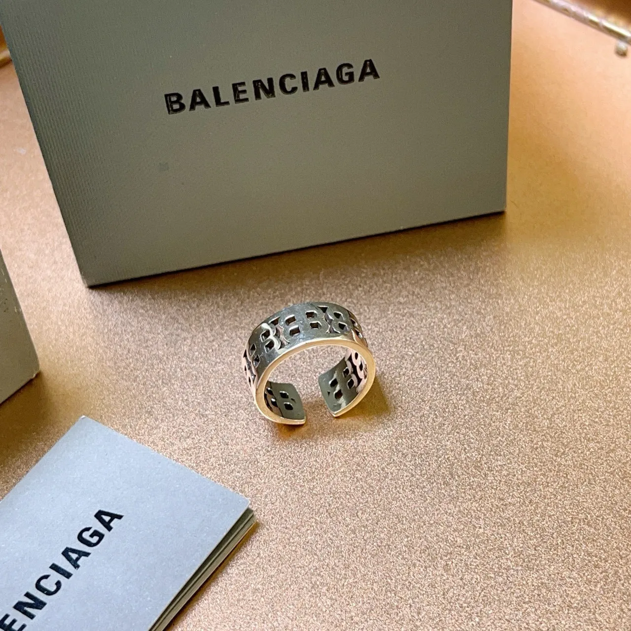 Balenciaga Monogram Cut-Out Silver Adjustable Ring 3