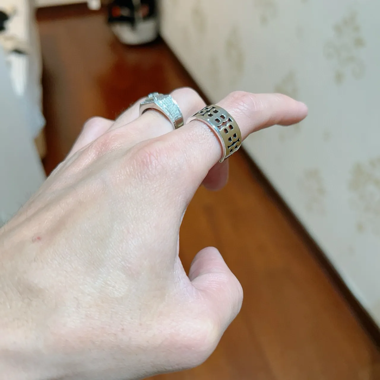 Balenciaga Monogram Cut-Out Silver Adjustable Ring 4