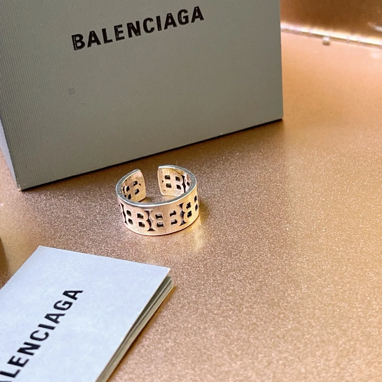Balenciaga Monogram Cut-Out Silver Adjustable Ring 5