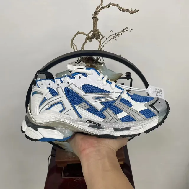 Balenciaga Runner White Blue Silver Chunky Sneakers 7