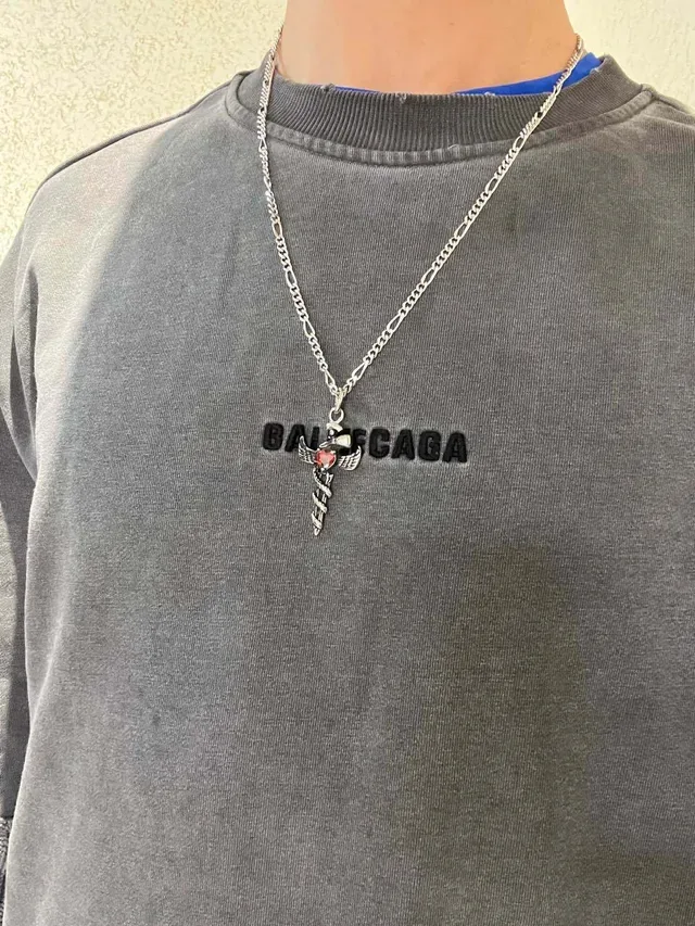 Balenciaga Argent Chaîne Figaro Croix Ailée Collier 2