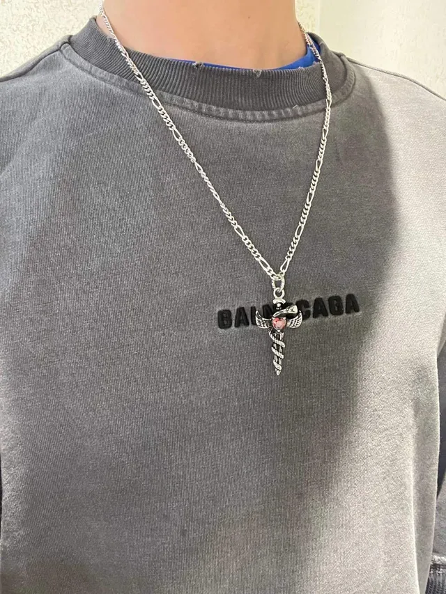 Balenciaga Argent Chaîne Figaro Croix Ailée Collier 8