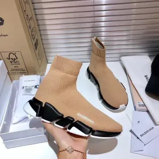 Balenciaga Speed Trainer بيج أسود أبيض سنيكرز أسلوب حياة