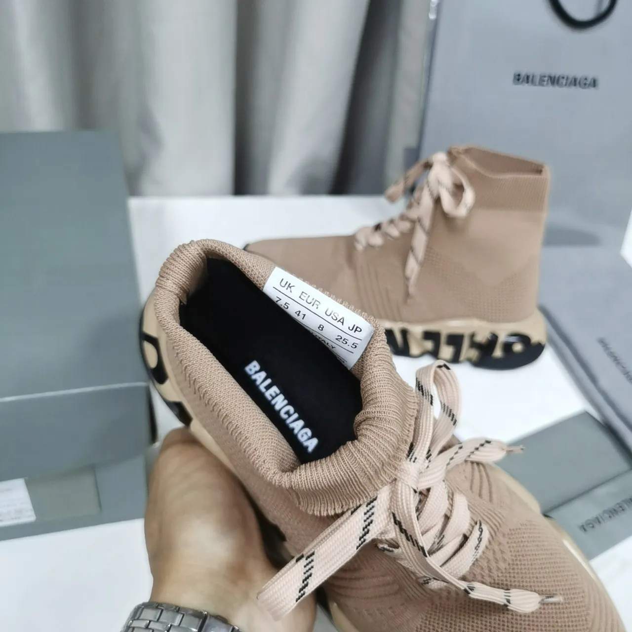 Balenciaga Speed Trainer Beige Tênis Chunky de Meia Tricô 3