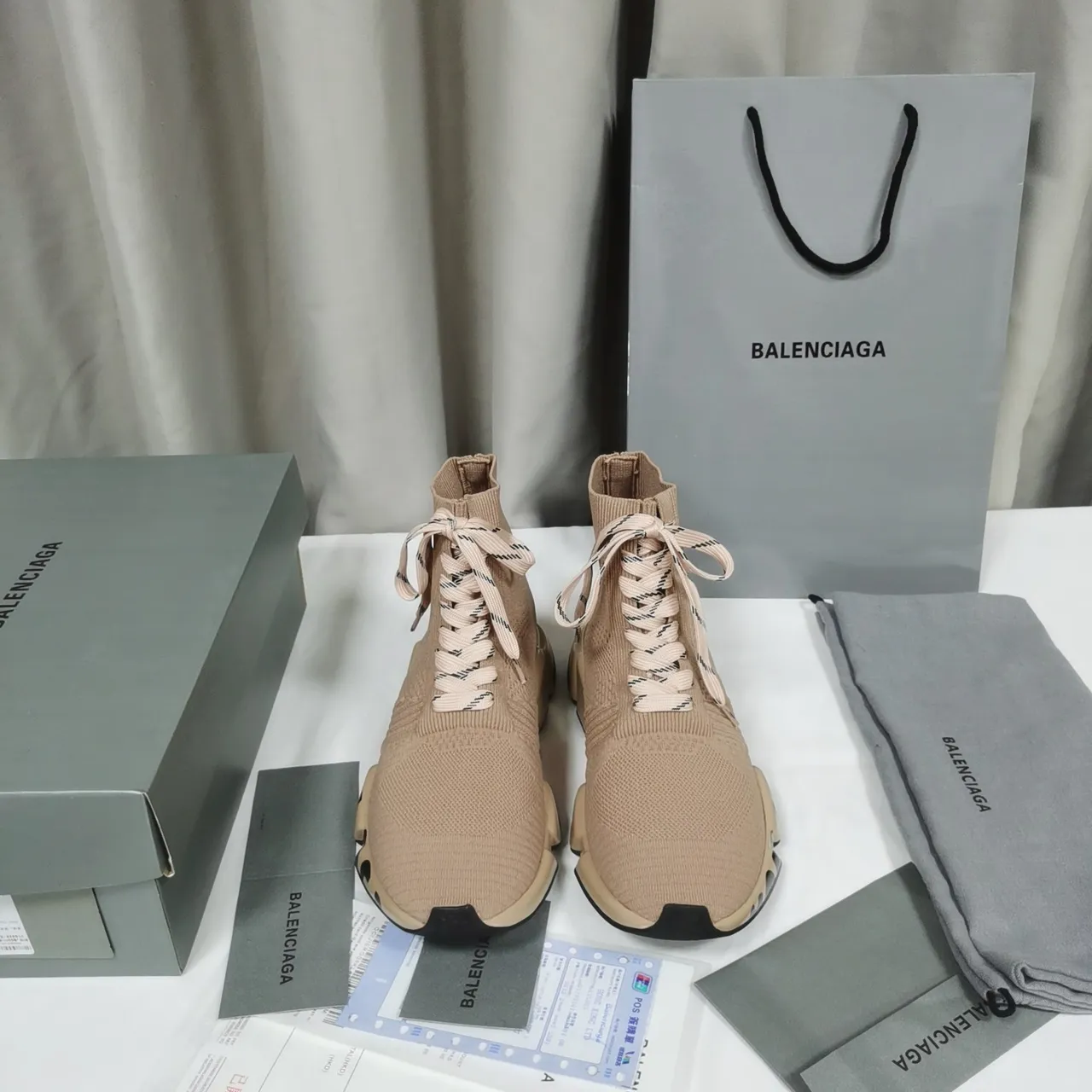 Balenciaga Speed Trainer Beige Tênis Chunky de Meia Tricô 9