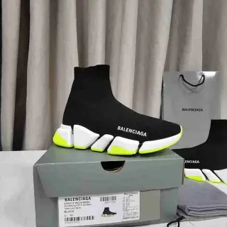 Balenciaga Speedcat أسود أصفر جوارب-فيت قماش محبوك مقسم كتلة كعب أسلوب حياة سنيكرز