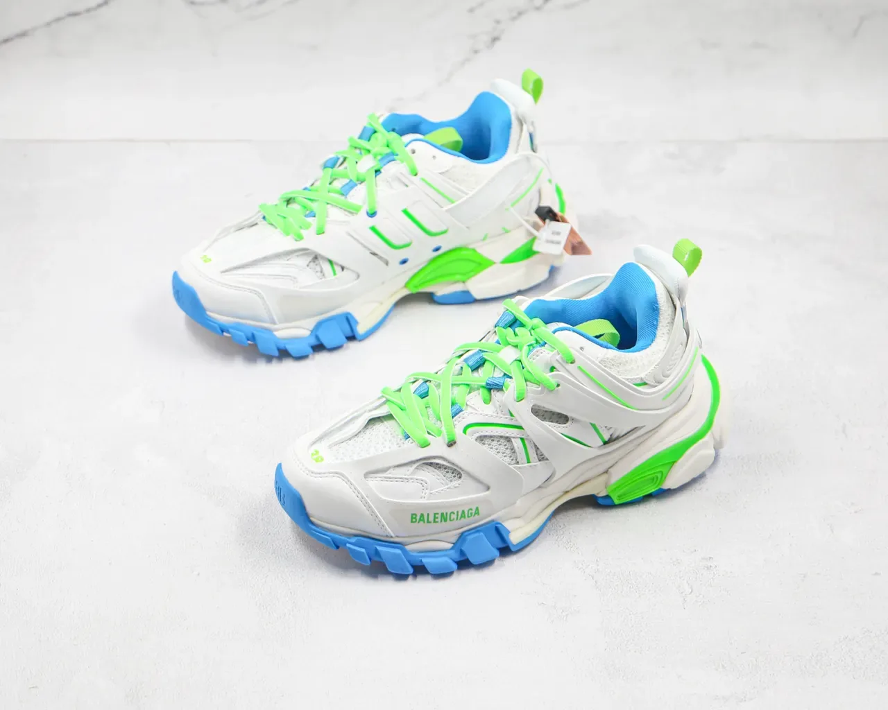 Balenciaga Track Trainer Sneakers Chunky Blancs Vert Néon Bleu 7