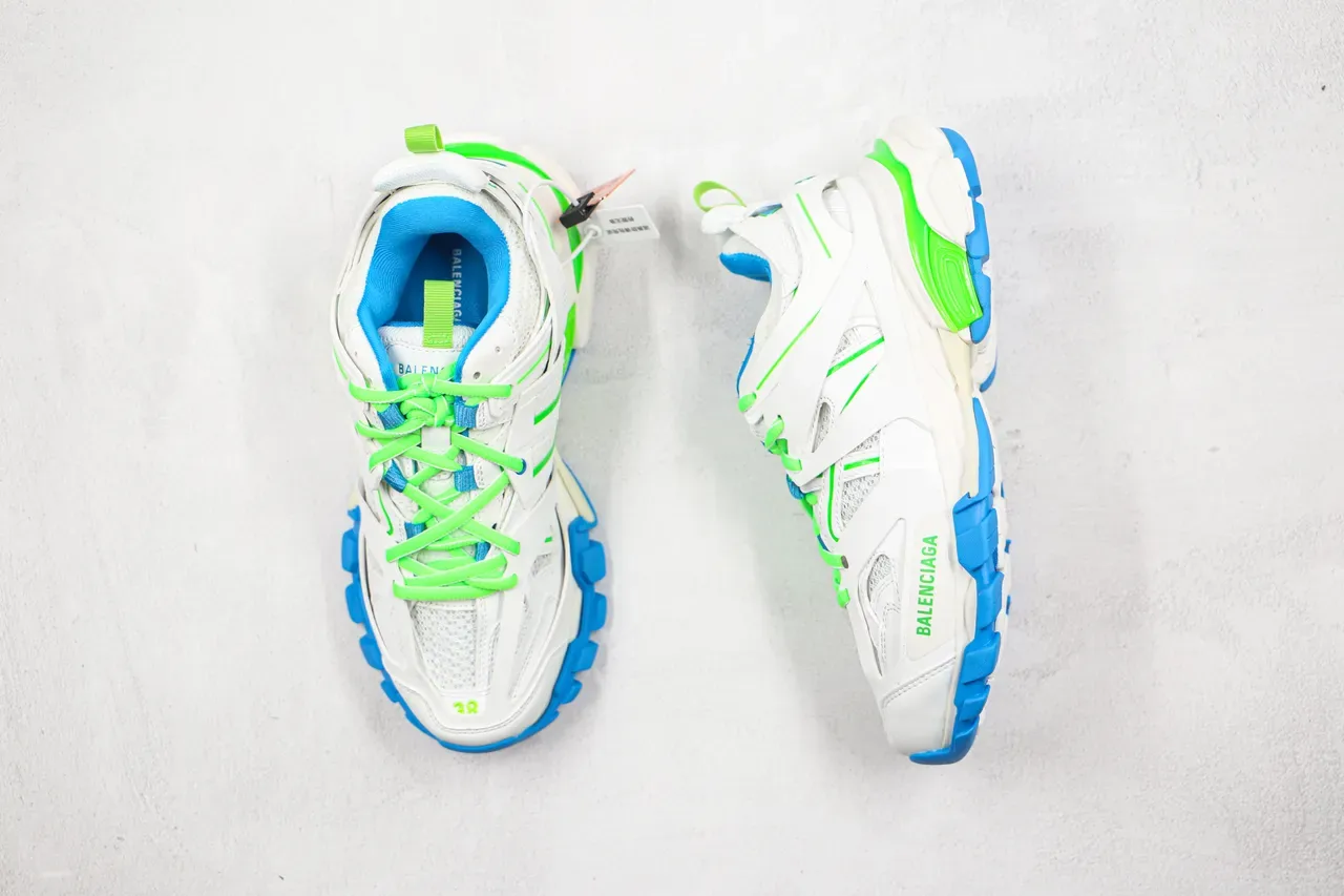 Balenciaga Track Trainer Sneakers Chunky Blancs Vert Néon Bleu 8