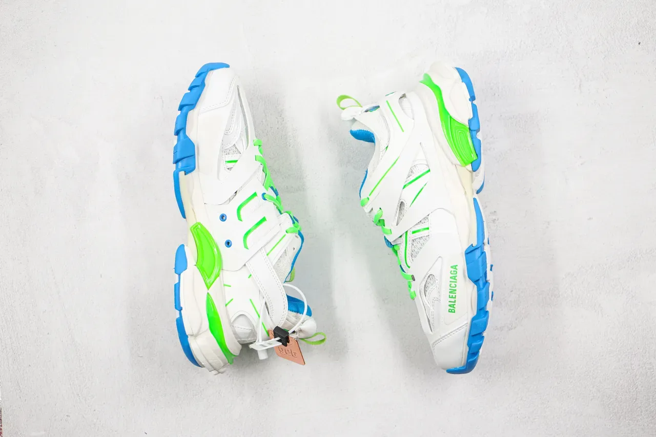 Balenciaga Track Trainer Sneakers Chunky Blancs Vert Néon Bleu 9
