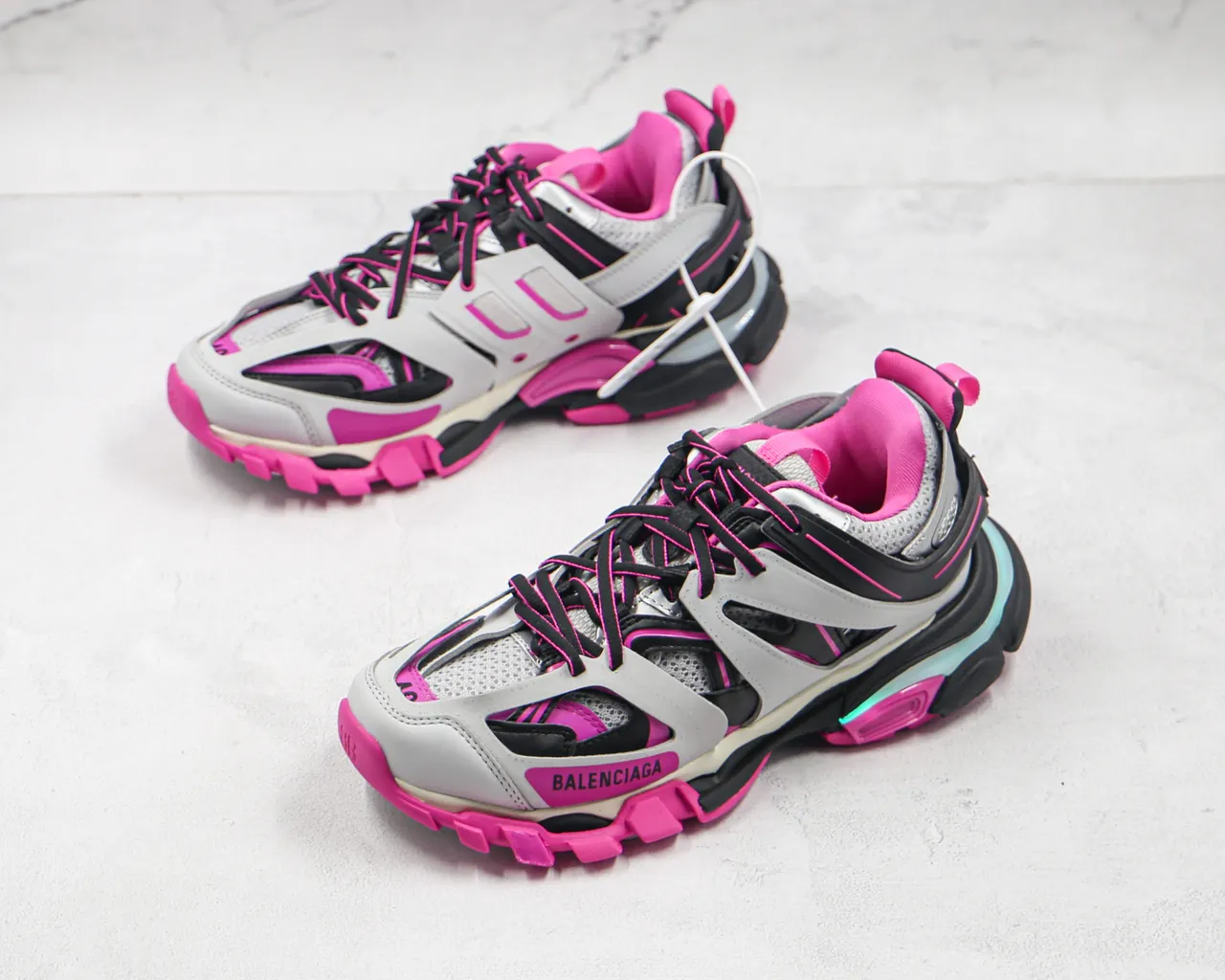 Balenciaga Track Trainer Blanc Rose Noir Chaussures chunky 7