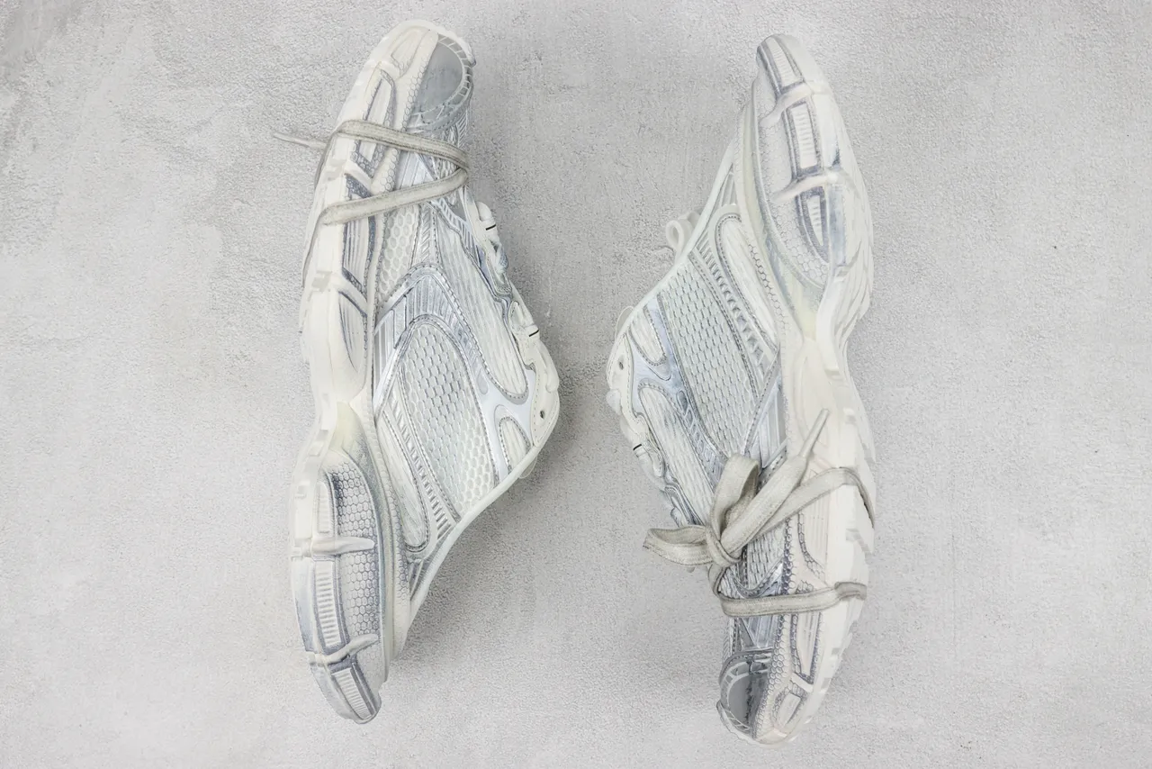 Balenciaga Track Trainer White Silver Metallic Chunky Sneakers 2