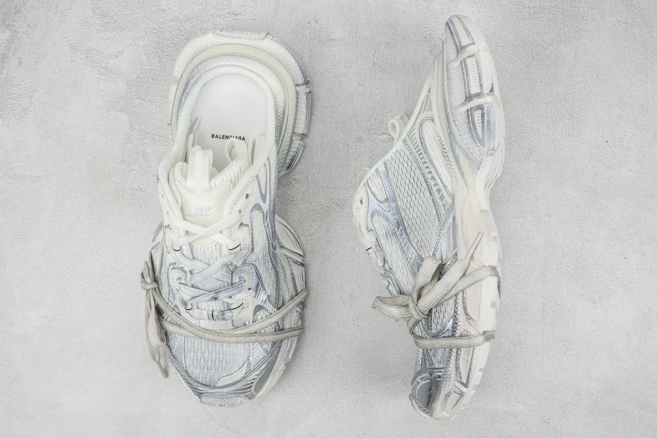 Balenciaga Track Trainer White Silver Metallic Chunky Sneakers 3